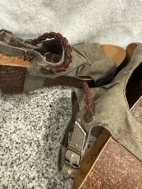 Blowfish Taupe Canvas Wedge Sandals with Brown Braided Strap